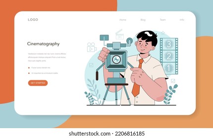 Drama School Class Or Club Web Banner Or Landing Page. Students Playing Roles In A School Play. Young Actors Performing On Stage, Dramatic And Cinematography Art. Flat Vector Illustration