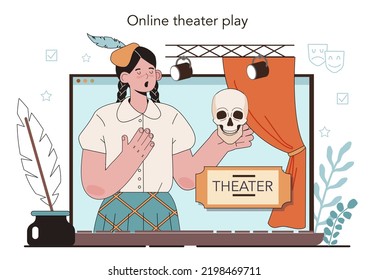 Drama School Club Online Service Or Platform. Students Playing Roles In A School Play. Young Actors Performing On Stage. Online Theater Play. Flat Vector Illustration