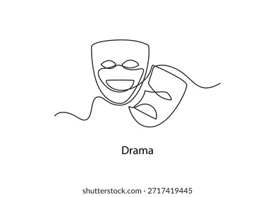 Drama. Concepto de asignatura escolar. Diseño de dibujo de línea única. Ilustración gráfica de Vector
