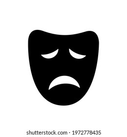 Drama or tragic face mask solid black icon. Sad mood silhouette. Trendy flat isolated symbol, sign for: illustration, logo, mobile, app, design, web, dev, ui, ux. Vector EPS 10