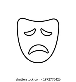 Drama or tragic face mask thin black icon. Sad mood silhouette. Trendy flat isolated symbol, sign for: illustration, logo, outline, mobile, app, design, web, dev, ui, ux. Vector EPS 10