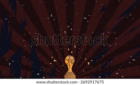 Dramatic Abstract Football Trophy Sunburst Background for Soccer Tournament Finale. Dark Maroon Ray Wallpaper with Glowing Gold Award and Dynamic Shards