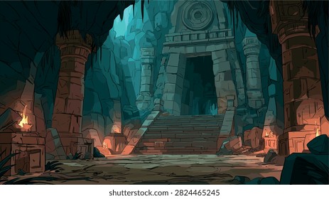 Dramatic Ancient Temple Gateway in a Mysterious Cave