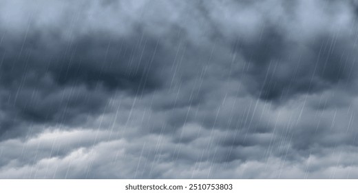 Dramatic autumn sky, it is raining, itormy clouds in dark sky, vector background