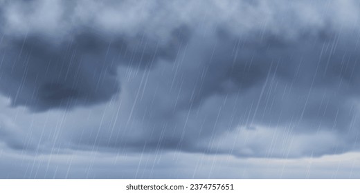 Dramatic autumn sky, It is raining. Stormy clouds in dark sky, vector background.