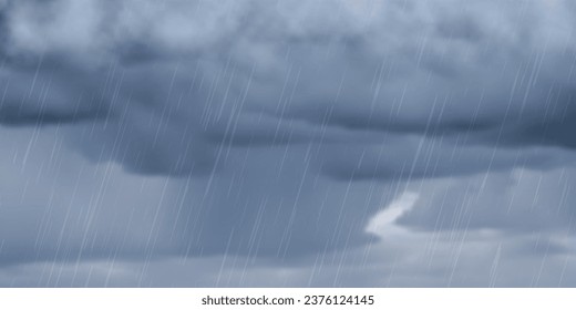 Dramatic autumn sky, It is raining. Stormy clouds in dark sky, vector background.