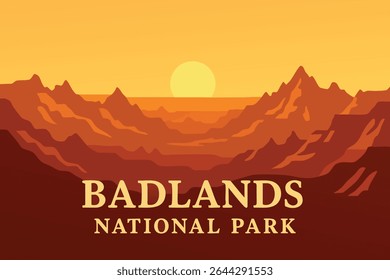 The dramatic Badlands National Park in South Dakota at sunrise, where the early light casts an enchanting glow over the park’s unique and rugged landscape.