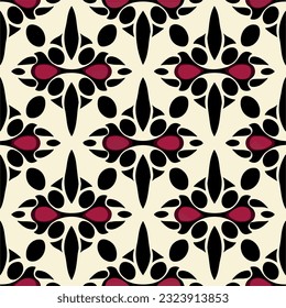 Dramatic black and red pattern white backdrop, evoking sense of mystery and elegance. damask inspired design with dark flower motifs is seamlessly crafted for captivating.