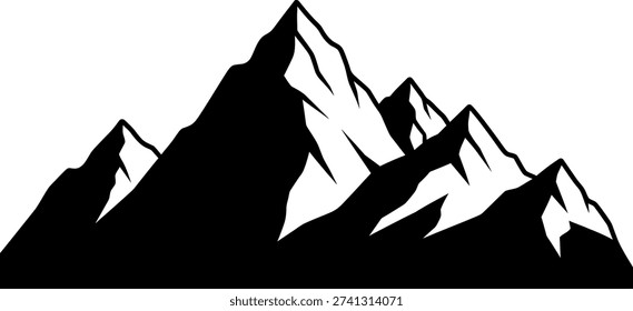 Dramatic black silhouette of jagged mountain peaks, representing adventure and nature's grandeur.