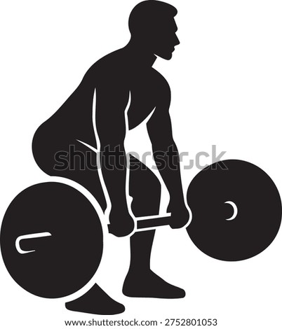 A dramatic black silhouette of a muscular man performing a deadlift with a heavy barbell, captured in a powerful athletic stance. The bold minimalist design is perfect for gym branding, powerlifting events, fitness posters, sports signage, weight training content, and athletic apparel.