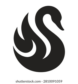 A dramatic black swan silhouette intertwined with flame design elements on a clean white background conveying intense passion and freedom
