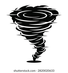 A dramatic black and white illustration of a tornado, conveying a sense of stormy weather and natural disaster