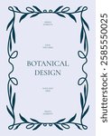 Dramatic botanical frame with curved branches, leaves, and elegant Victorian-style ornament. Suitable for wedding and birthday party invitations, greeting cards, picnic invitations, branding, and