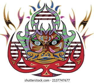 Dramatic Chinese or Native American fantasy mask in colors
