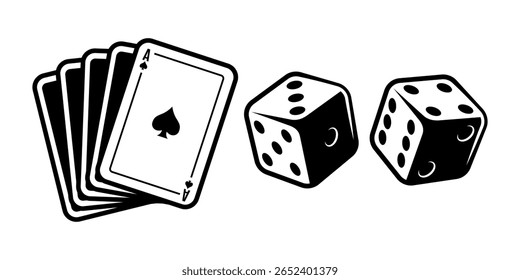 Um close-up dramático revela jogar cartas e dados, capturando a emoção do acaso e do jogo.