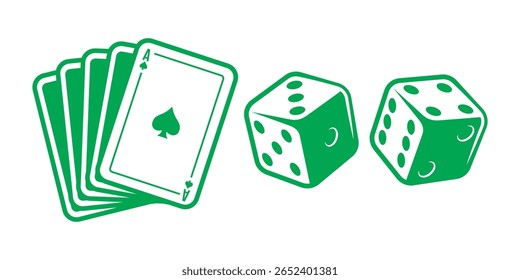 Um close-up dramático revela jogar cartas e dados, capturando a emoção do acaso e do jogo.