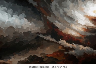 Dramatic cloud formations, abstract landscape, moody color palette, artistic expression, atmospheric scenery, modern art style.