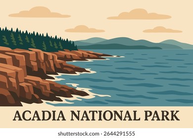 The dramatic coastal cliffs of Acadia National Park, Maine, where the ocean meets the rugged shore, creating a peaceful retreat for nature lovers and outdoor adventurers.