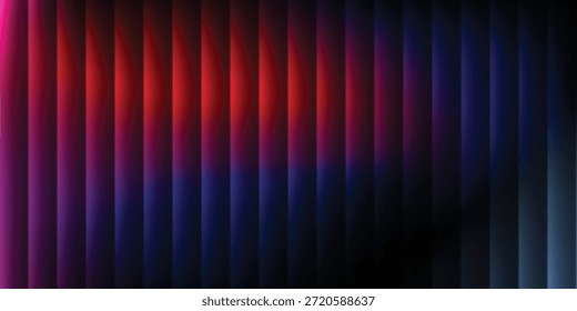 Dramático rojo carmesí y azul profundo Vertical Ridges en negro, Abstractas textura de vidrio estriado con brillo luminoso degradado para el diseño tecnológico moderno.