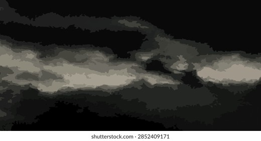 Dramatic dark cloudscape with layered, posterized tones conveying a moody, ominous atmosphere and approaching storm. Abstract sky textures create a cinematic, atmospheric feeling for weather, background, and concept art uses.

