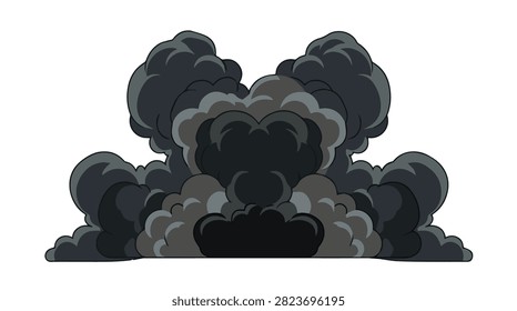 Dramatic dark smoke cloud with explosive, billowing forms perfect for environmental or pollution themes.