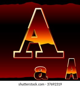 Dramatic dark sunset styled alphabet symbol. Letter a