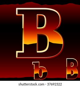 Dramatic dark sunset styled alphabet symbol. Letter b