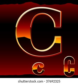 Dramatic dark sunset styled alphabet symbol. Letter c