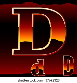 Dramatic dark sunset styled alphabet symbol. Letter d