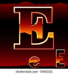 Dramatic dark sunset styled alphabet symbol. Letter e