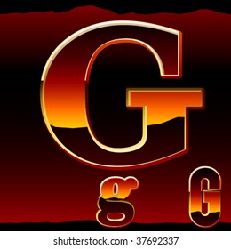 Dramatic dark sunset styled alphabet symbol. Letter g