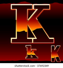 Dramatic dark sunset styled alphabet symbol. Letter k