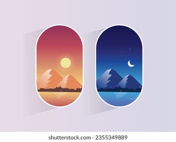 Dramatic Day and Night Landscape Illustration