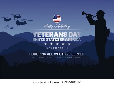 Dramatic Happy Veterans Day 11th November 2024 Concept. Veterans Day Celebration, Greeting, Background, Banner, Template, Poster, Social Media Story. 