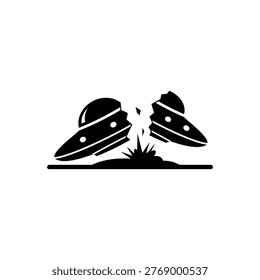 A dramatic illustration of two UFOs crashing into each other in a fiery explosion, creating a massive impact and destruction. The image is a black and white graphic design, with bold lines and shapes, conveying a sense of chaos and devastation. The illustration is a creative representation of a science fiction scenario, evoking a sense of imagination and fantasy.