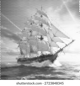 Una ilustración dramática de un barco de vela vintage navegando por mares agitados. Este diseño captura el espíritu de la exploración y la historia náutica. Perfecto para carteles de museos marítimos, portadas de novelas de aventuras, decoración de restaurantes de mariscos y documentales históricos. Ideal para proyectos centrados en la era de las travesías a vela y al océano. Gráfico de Vector escalable para arte detallado y atmosférico.