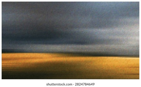 Dramatic landscape background illustration showing dark storm clouds gathering above golden field. Conceptual artwork featuring high contrast weather scene.