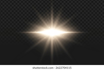 Dramatic lens flare with radiant star burst and horizontal light rays, surrounded by sparkling dots on a dark checkerboard gradient. Perfect for cinematic, energy, or cosmic designs.