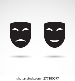 Dramatic masks - icons isolated on white background. Vector art.