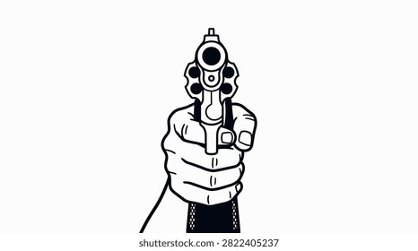 Dramatic monochrome graphic of a handgun aimed at camera for crime or action projects.