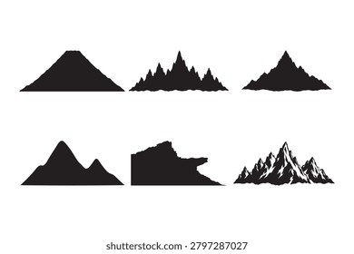 Dramatic Mountain Range Isolated on White Background – Detailed Rocky Peaks Cutout Landscape