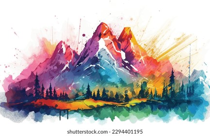 Dramatic Mountain Scene with Rugged Peaks, Thundering Waterfalls and a Rainbow