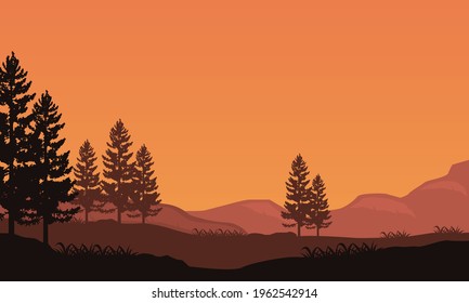 Dramatic Mountain views from the suburbs at dusk. Vector illustration
