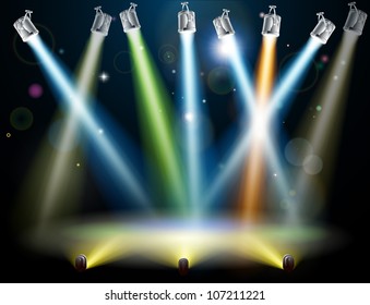 Dramatic Multicolored Lights Like Those On A Dance Floor In A Disco Or Used In A Stage Light Show