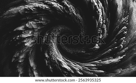 Dramatic mysterious dust spiral with turbulence and energy in contrast stippling style. Swirling storm in powerful motion. Dotwork. Pointillism. Noisy grainy shading using dots. Vector illustration