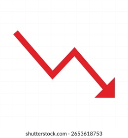 Dramatic red arrow decline, economic fall icon, infographic vector style
