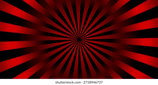 Fundo abstrato de estouro radial vermelho e preto dramático com raios espirais hipnóticos a partir do centro, design de alto contraste ousado para temas de horror, rock, visuais de jogos e conceitos gráficos poderosos.