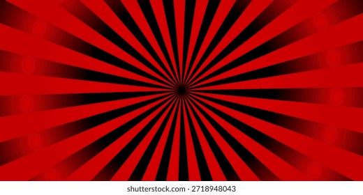 Fundo abstrato de estouro radial vermelho e preto dramático com raios espirais hipnóticos a partir do centro, design de alto contraste ousado para temas de horror, rock, visuais de jogos e conceitos gráficos poderosos.