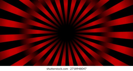 Fundo abstrato de estouro radial vermelho e preto dramático com raios espirais hipnóticos a partir do centro, design de alto contraste ousado para temas de horror, rock, visuais de jogos e conceitos gráficos poderosos.