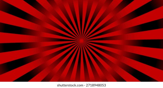 Fundo abstrato de estouro radial vermelho e preto dramático com raios espirais hipnóticos a partir do centro, design de alto contraste ousado para temas de horror, rock, visuais de jogos e conceitos gráficos poderosos.